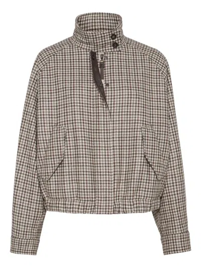 Brunello Cucinelli Checked Flannel Jacket In Brown