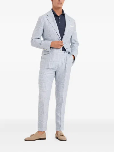 Brunello Cucinelli Checked Linen Suit In Gray