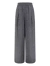 Brunello Cucinelli Check Linen Palazzo Trousers With Sequin Detail In Grau