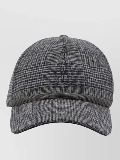 Brunello Cucinelli Checked Pattern Hat Curved Brim