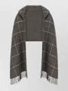 Brunello Cucinelli Checked Pattern Hooded Scarf With Fringed Edges In Gray