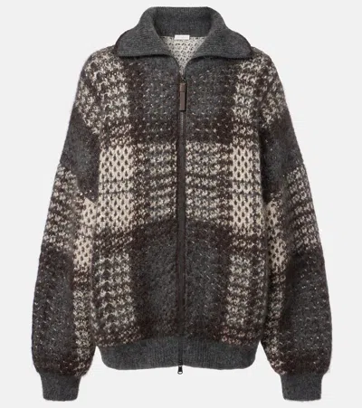 Brunello Cucinelli Sequin-embellished Checked Woven Jacket In Brown
