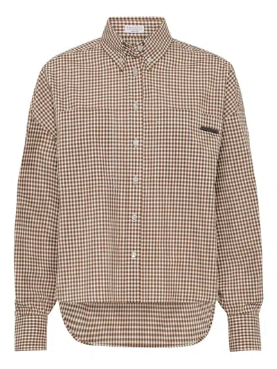 Brunello Cucinelli Checked Shirt In Brown