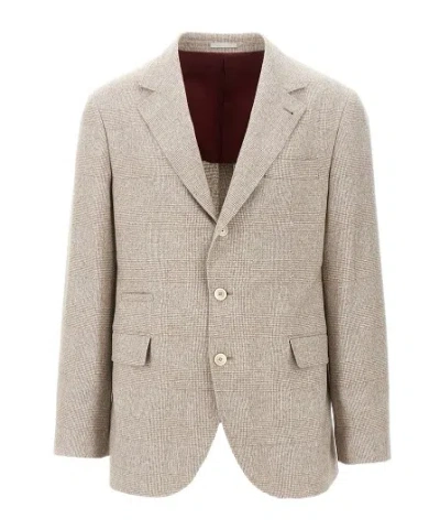 Brunello Cucinelli Checked Single-breasted Blazer In Neutral