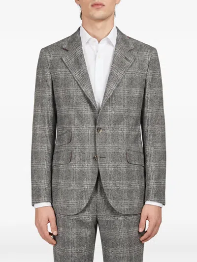 Brunello Cucinelli Checked Slim-fit Suit In Gray