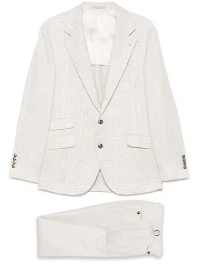 Brunello Cucinelli Checked Suit In White