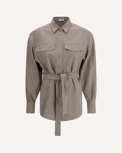 Brunello Cucinelli Checked Virgin Wool Shirt In Brown
