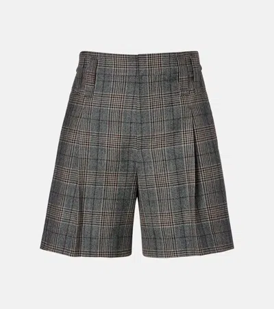 Brunello Cucinelli Checked Virgin Wool Shorts In Gray