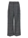 Brunello Cucinelli Cropped Bead-embellished Pleated Prince Of Wales Checked Wool Wide-leg Pants In Gray