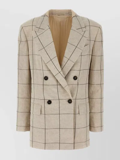 Brunello Cucinelli Checkered Double-breasted Blazer With Embroidery