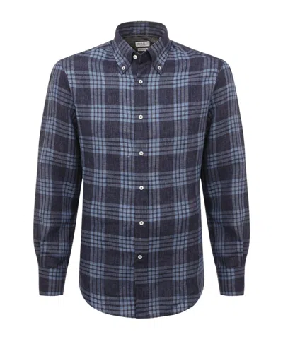 Brunello Cucinelli Checkered Shirt In Black