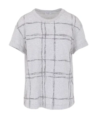 Brunello Cucinelli Checkered Short-sleeved T-shirt In White