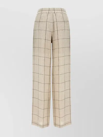 Brunello Cucinelli Checkered Trousers Wide-leg Elastic Waistband In Beige
