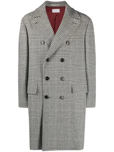 Brunello Cucinelli Checkered Wool Double-breasted Coat In Black