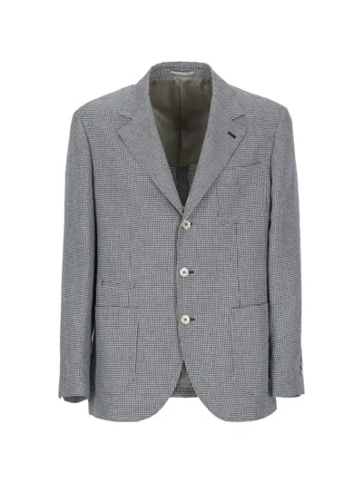 Brunello Cucinelli Checkered-pattern Deconstructed Blazer In Gray