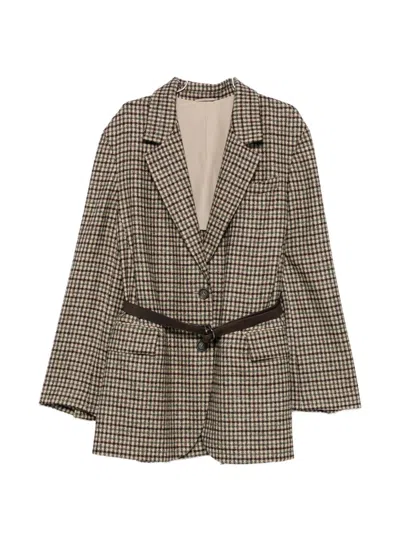 Brunello Cucinelli Check-pattern Belted Blazer In Animal Print