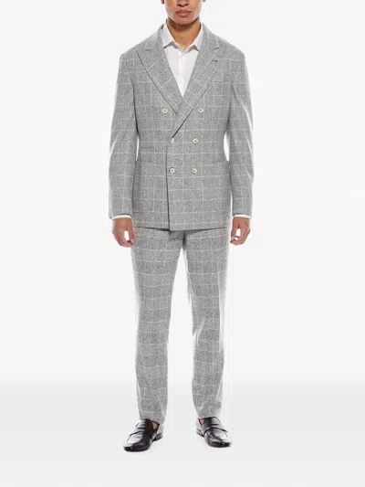 Brunello Cucinelli Check-pattern Double-breasted Suit In Gray