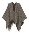 Brunello Cucinelli Check-pattern Fringed Poncho In Brown