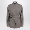 Brunello Cucinelli Belted Shirt With Shiny Collar Detail In Gray