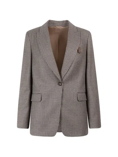 Brunello Cucinelli Check-pattern Tailored Blazer In Gray