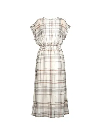 Brunello Cucinelli Check-print Midi Dress In Nude