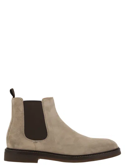 Brunello Cucinelli Chelsea Boot In Suede In Neutral