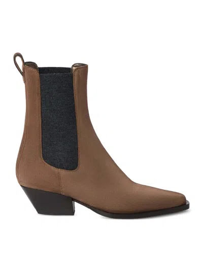 Brunello Cucinelli Chelsea Boot In Suede With Precious Loop Detail In Brown
