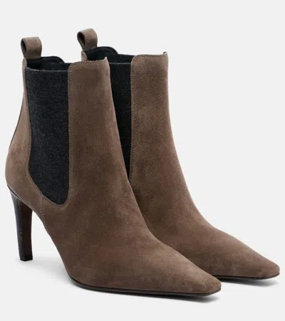 Brunello Cucinelli Chelsea Monili Suede Ankle Boots In Brown