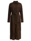 Brunello Cucinelli Long Coat With Necklace And Belt In Brown