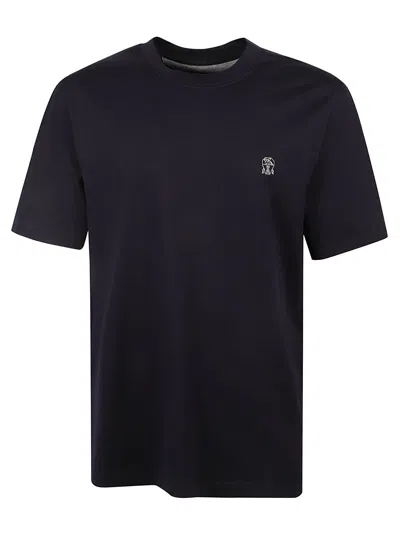 Brunello Cucinelli Chest Logo Regular T-shirt In Cobalt/grey