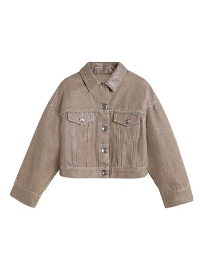 Brunello Cucinelli Kids' Chest-pocket Denim Jacket In Neutral