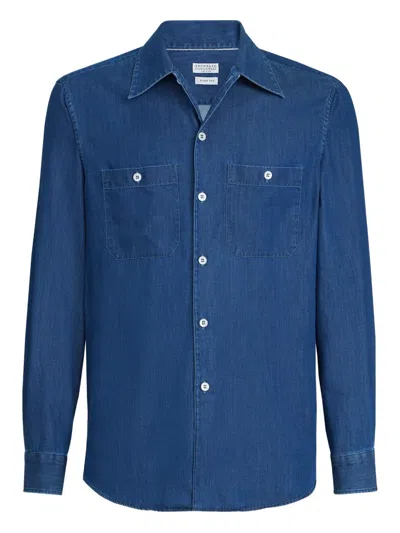 Brunello Cucinelli Chest-pockets Long-sleeve Shirt In Blue