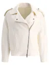 Brunello Cucinelli Embellished Herringbone Cotton And Linen-blend Biker Jacket
