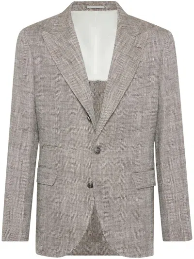 Brunello Cucinelli Chevron Blazer In Brown