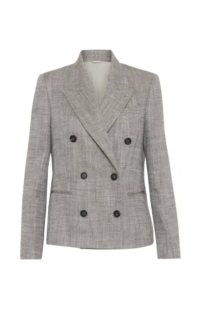 Brunello Cucinelli Double-breasted Jacket With Oversized Cut And Jewel Embroidery In Multicolor