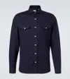 Brunello Cucinelli Stretch Cotton Chevron Flannel Easy Fit Western Shirt In Blue