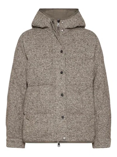 BRUNELLO CUCINELLI BRUNELLO CUCINELLI CHEVRON DOWN JACKET WITH HOODIE