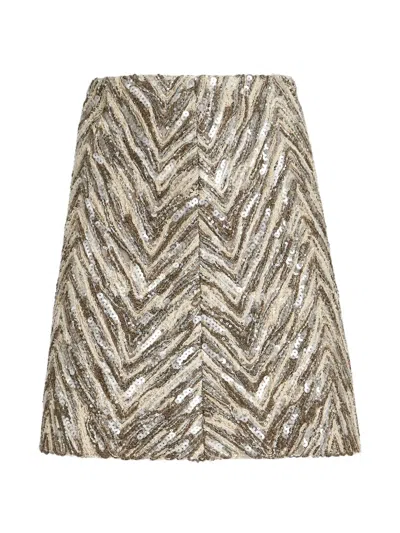 Brunello Cucinelli Dazzling Chevron Embroidery Mini Skirt In Brown