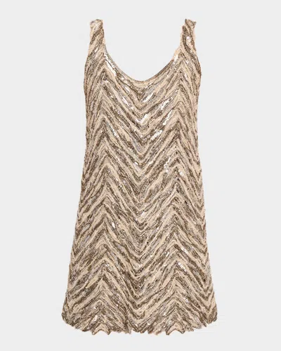 Brunello Cucinelli Chevron Embroidered Sequin Mini Dress In Brown