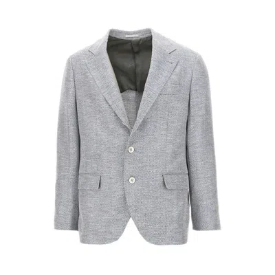 Brunello Cucinelli Chevron Fabric Single-breasted Jacket In Gray