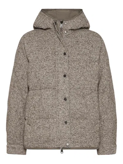 Brunello Cucinelli Chevron Flecked Down Jacket In Brown