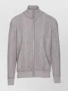 Brunello Cucinelli Chevron Knit High Neck Zipped Cardigan In Gray