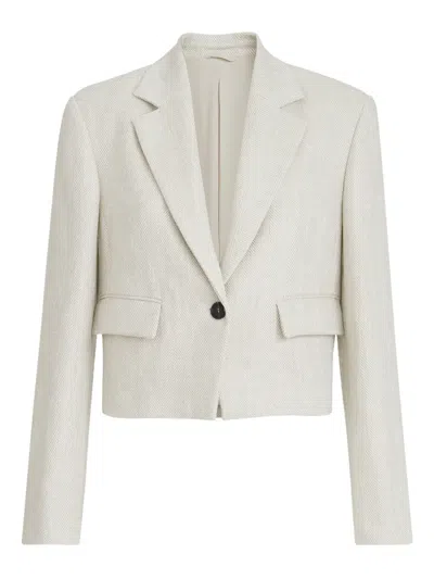 Brunello Cucinelli Chevron-pattern Cropped Blazer In Neutral