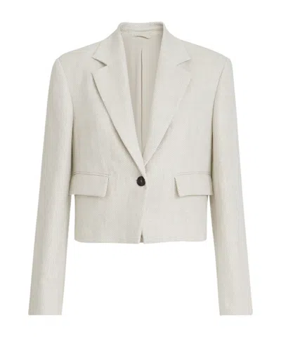Brunello Cucinelli Chevron-pattern Cropped Blazer In Neutral