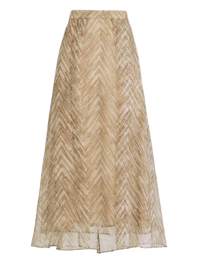 Brunello Cucinelli Chevron-pattern Midi Skirt In Neutral