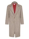 Brunello Cucinelli Chevron-pattern Single-breasted Coat In Brown