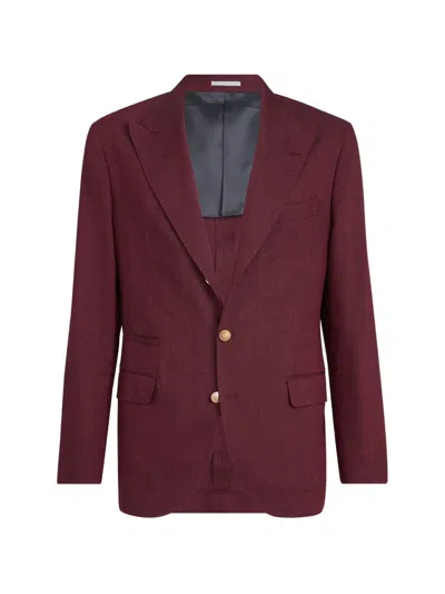 Brunello Cucinelli Chevron Peak-lapels Blazer In Burgundy