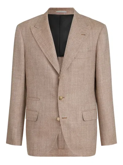 Brunello Cucinelli Chevron Peaked-lapels Blazer In Neutral