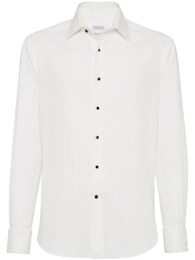 Brunello Cucinelli Chevron-print Shirt In White
