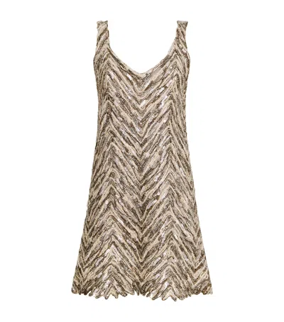 Brunello Cucinelli Chevron Sequinned Mini Dress In Brown